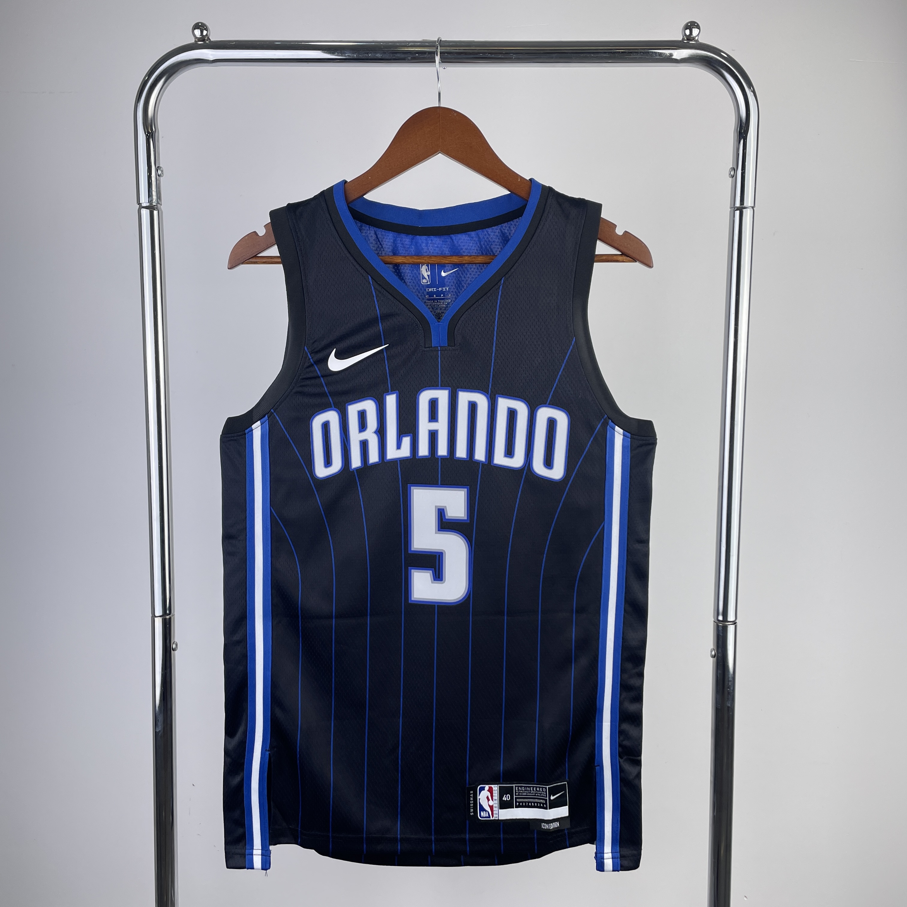 Men Orlando Magic #5 Banchero Black Stripe Season Nike 2023 NBA Jersey